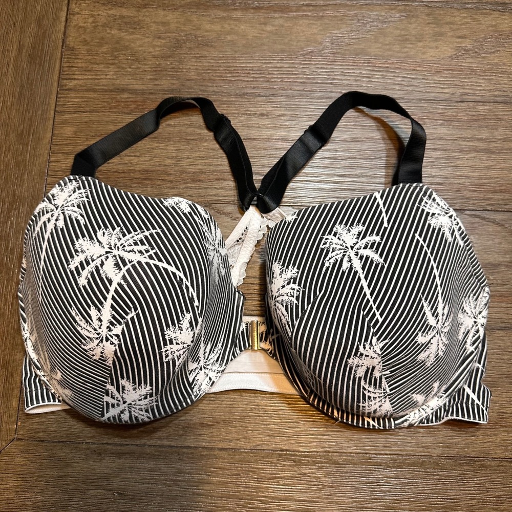 Cacique Palm Print Bra Lightly Lined Full Coverage‎ Black White Size 42DDD